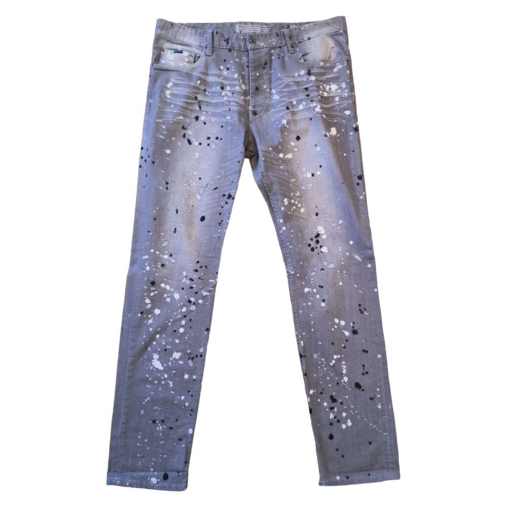 Born Fly Jeans Men's Size 40 Gray Denim Button Fly Straight Leg Paint Splatter